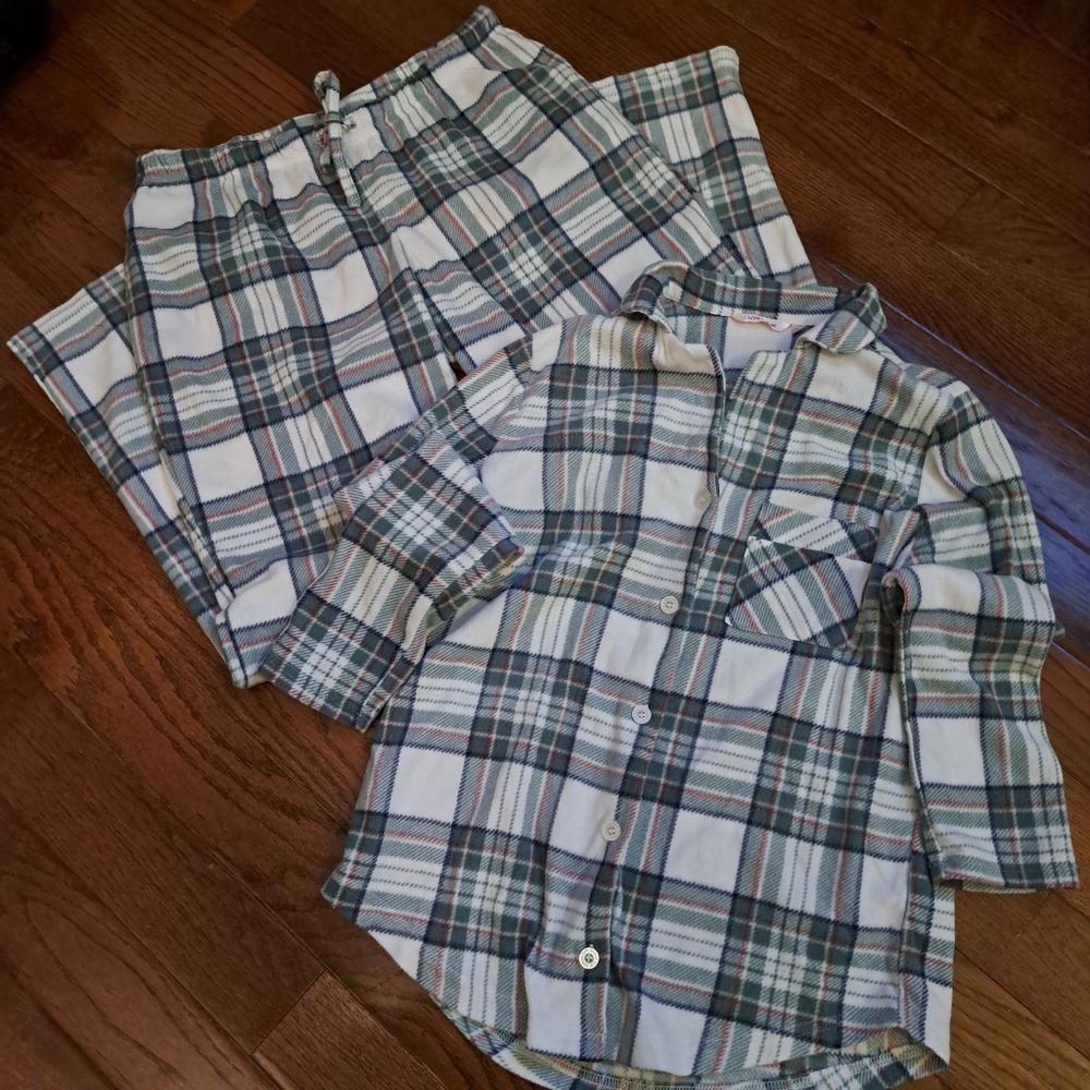 La Vie en Rose Womens Plaid Fleece Pajama Set‎ Green White Red Small Medium
